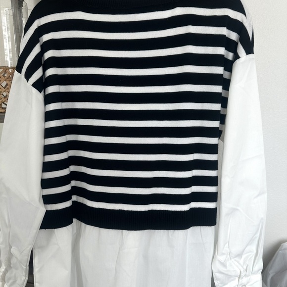 Blu Pepper Black and White Striped Sweater Vest Faux Collared Blouse NWT Size M - Picture 2 of 7